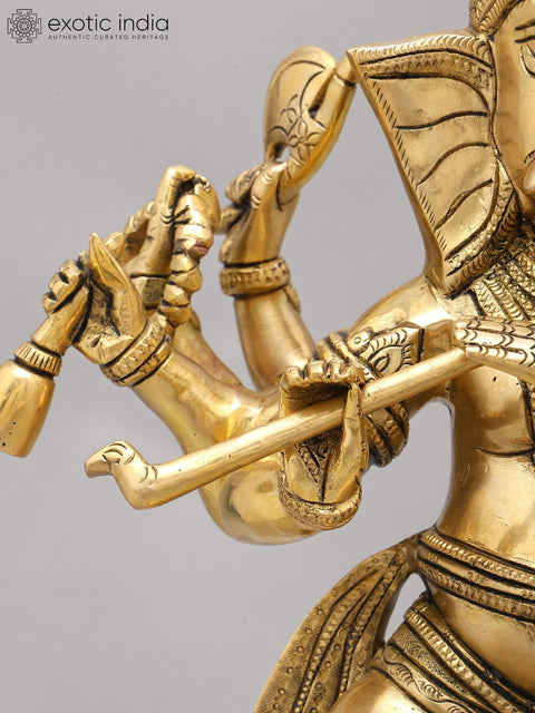 18" Eight Armed Lord Ganesha Dancing on Mushak | Brass Statue