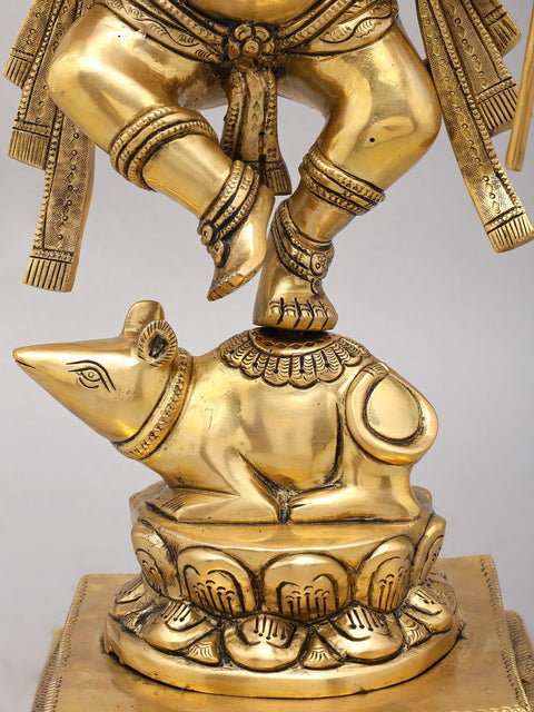 18" Eight Armed Lord Ganesha Dancing on Mushak | Brass Statue