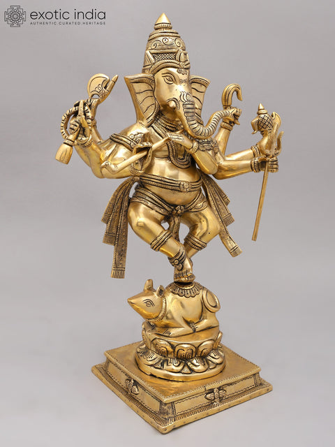 18" Eight Armed Lord Ganesha Dancing on Mushak | Brass Statue