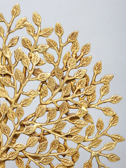 28" Brass Tree of Life with Wooden Candle Stand and Dangling Bells | Decorative Showpiece