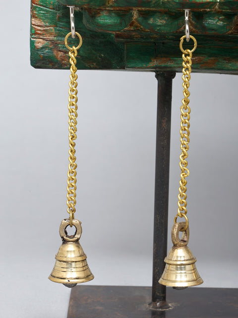 28" Brass Tree of Life with Wooden Candle Stand and Dangling Bells | Decorative Showpiece