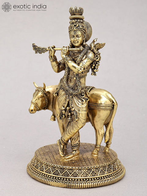 6" Small Superfine Cow Krishna | Brass Statue