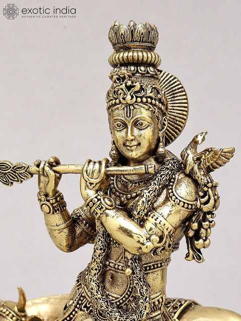 6" Small Superfine Cow Krishna | Brass Statue