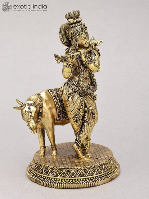 6" Small Superfine Cow Krishna | Brass Statue