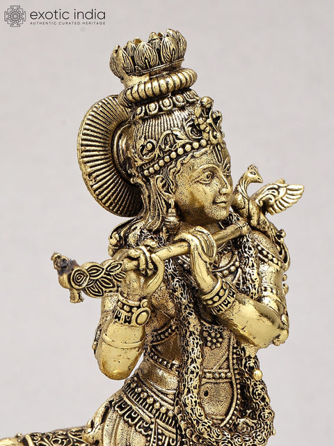 6" Small Superfine Cow Krishna | Brass Statue