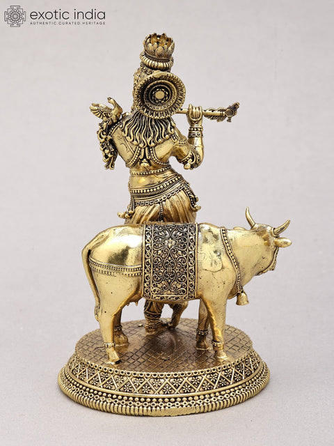 6" Small Superfine Cow Krishna | Brass Statue
