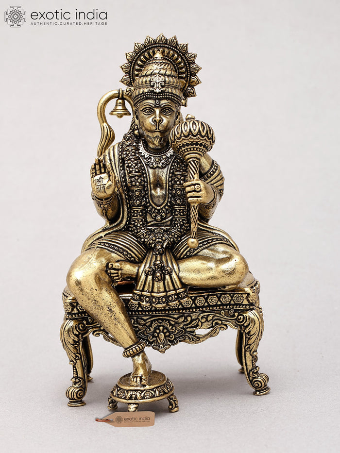 5" Handmade Brass Lord Hanuman Seated Idol with Pedestal