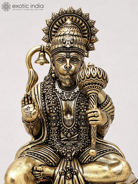 5" Small Superfine Blessing Lord Hanuman Seated on Pedestal