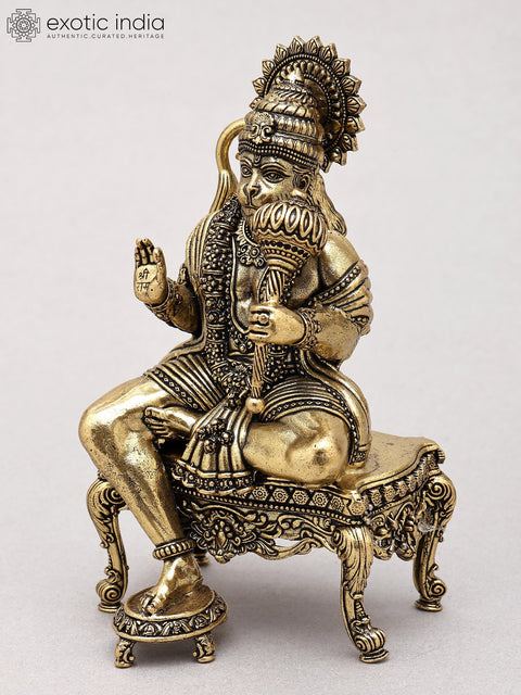 5" Small Superfine Blessing Lord Hanuman Seated on Pedestal