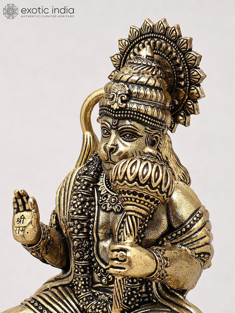 5" Small Superfine Blessing Lord Hanuman Seated on Pedestal