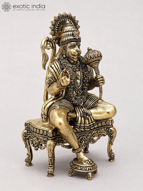 5" Small Superfine Blessing Lord Hanuman Seated on Pedestal