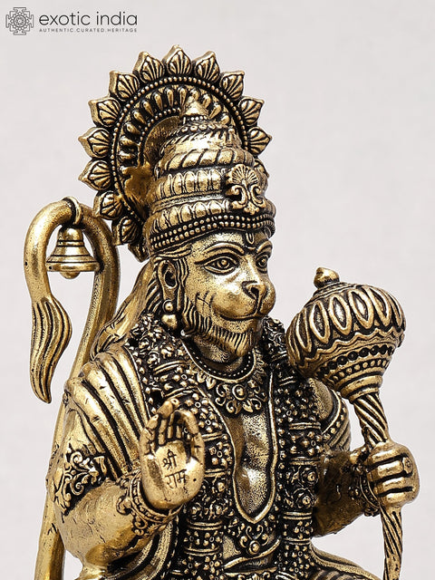 5" Small Superfine Blessing Lord Hanuman Seated on Pedestal