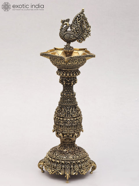 12" Superfine Peacock Lamp with Intricate Carvings