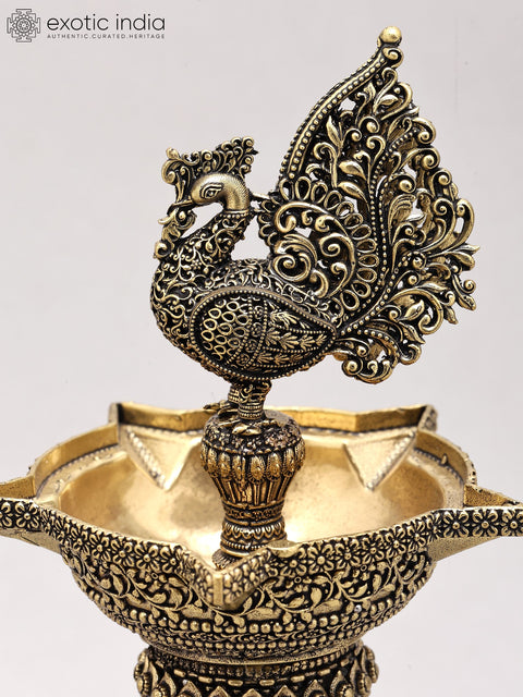 12" Superfine Peacock Lamp with Intricate Carvings