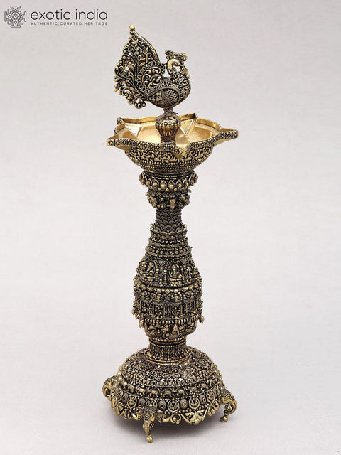 12" Superfine Peacock Lamp with Intricate Carvings