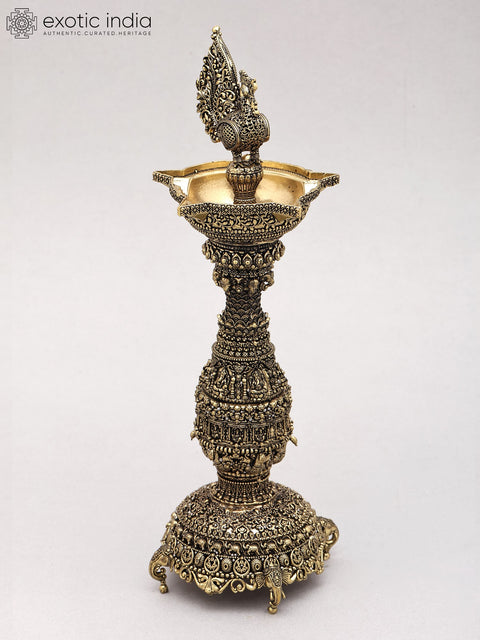 12" Superfine Peacock Lamp with Intricate Carvings