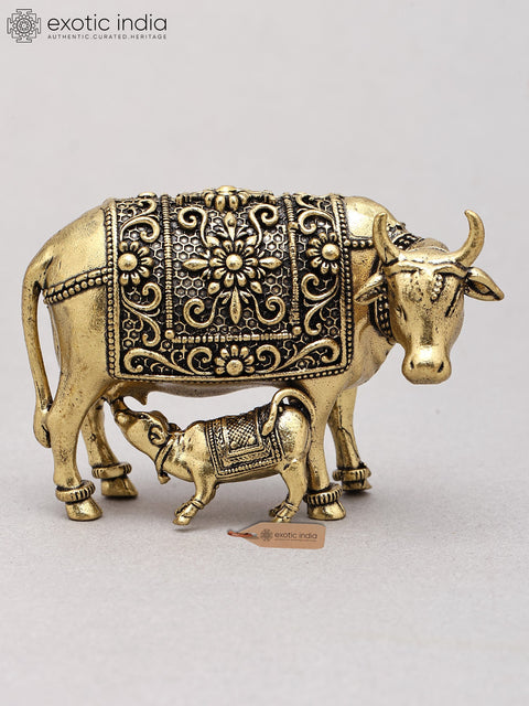 3" Small Brass Superfine Cow and Calf
