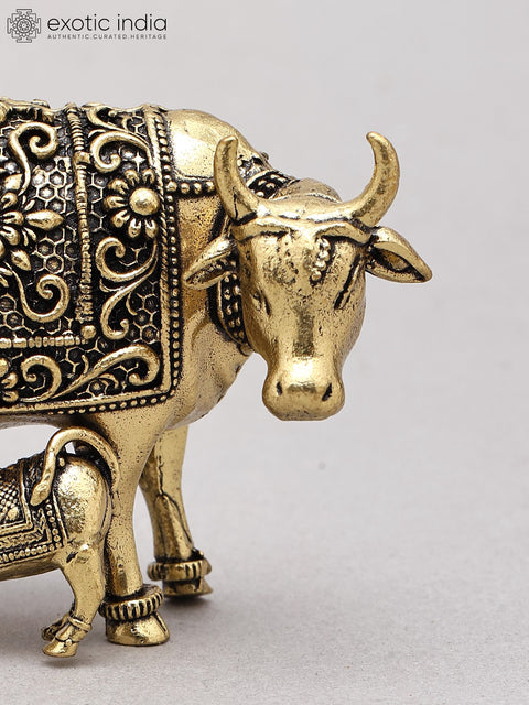 3" Small Brass Superfine Cow and Calf