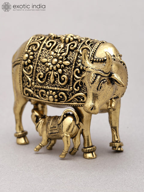 3" Small Brass Superfine Cow and Calf