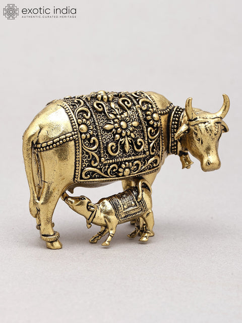 3" Small Brass Superfine Cow and Calf