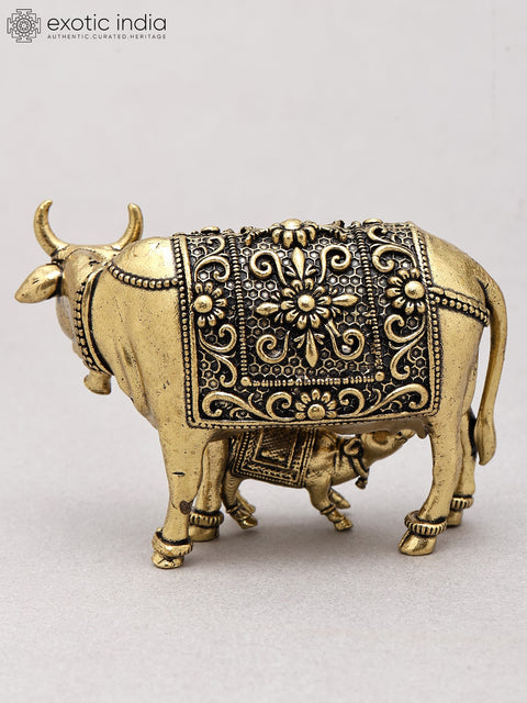 3" Small Brass Superfine Cow and Calf