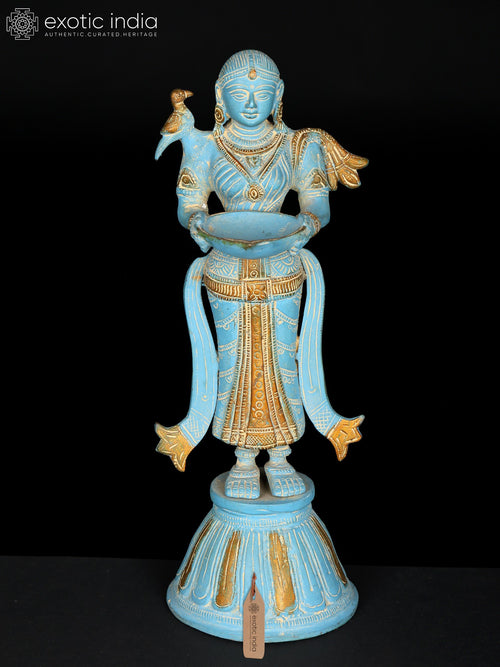 11" Brass Deeplakshmi Idol Handmade for Pooja