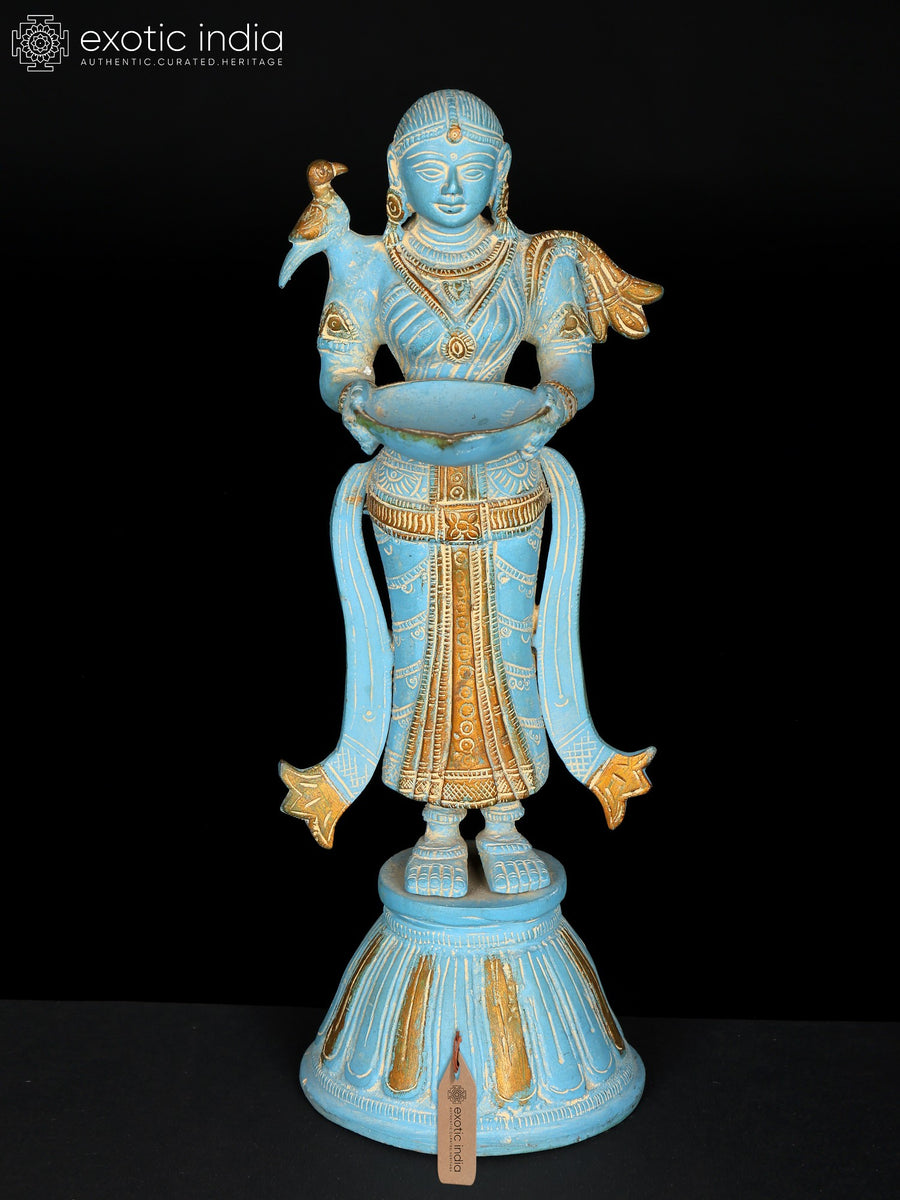 11" Brass Deeplakshmi Idol Handmade for Pooja