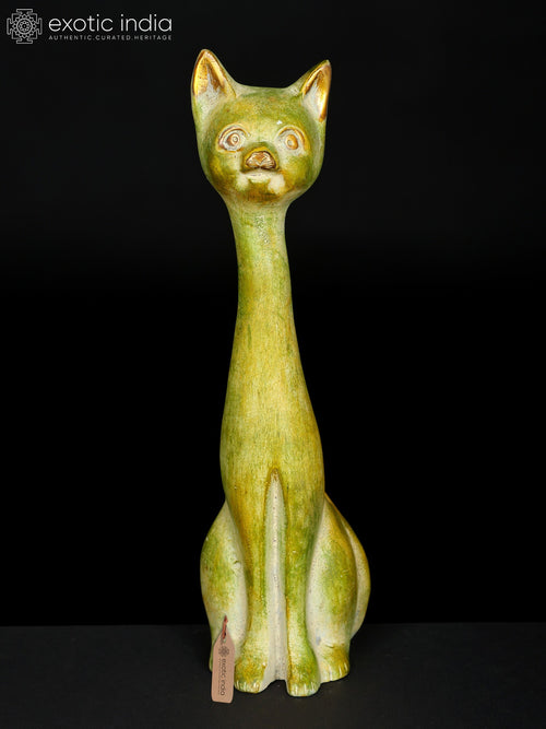 11" Brass Cat Statue for Home Decor
