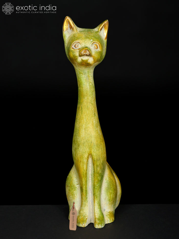 11" Brass Cat Statue for Home Decor