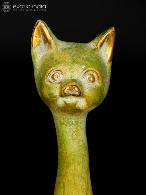 11" Brass Decorative Cat Statue | Table Decor