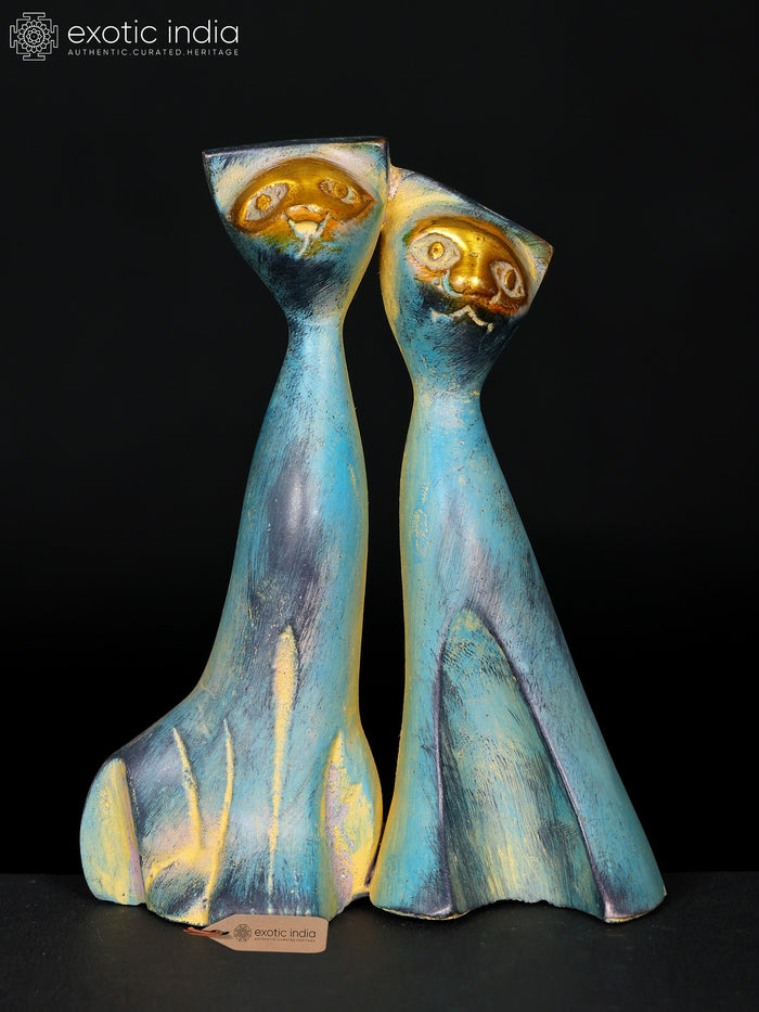 5" Brass Cat Pair Statue Handmade Home Decor