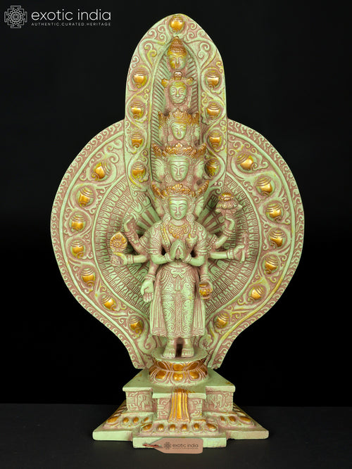 15" Standing Eleven Headed Avalokiteshvara Brass Statue