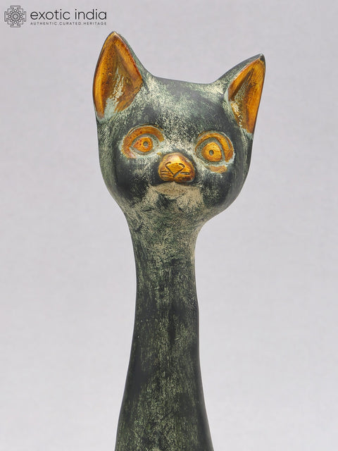 11" Decorative Cat Table Piece | Brass Statue