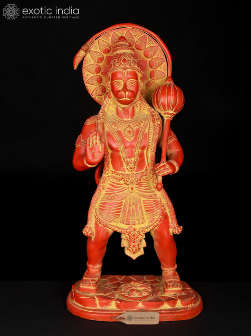 22" Sindoor Red Hanuman Blessing Gesture Brass Statue