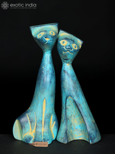 5" Small Pair of Decorative Cat Figurines | Brass Statues