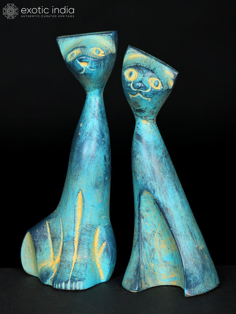 5" Small Pair of Decorative Cat Figurines | Brass Statues