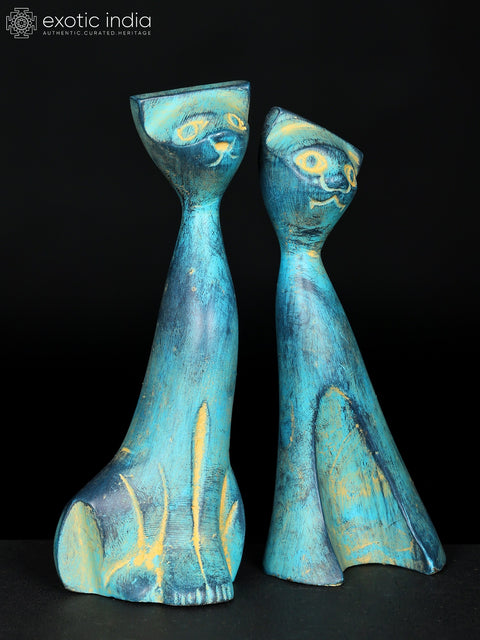 5" Small Pair of Decorative Cat Figurines | Brass Statues