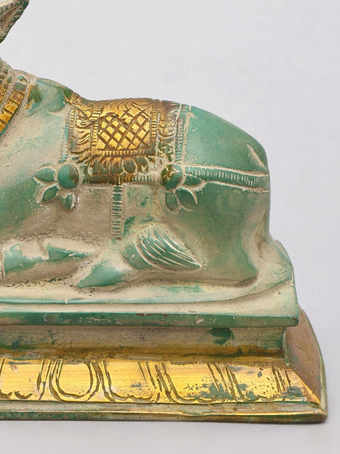 5" Small Green and Gold Nandi Statue in Brass