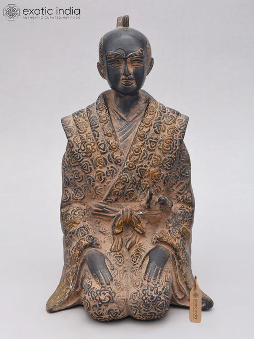 11" Kneeling Japanese Samurai Warrior Brass Statue
