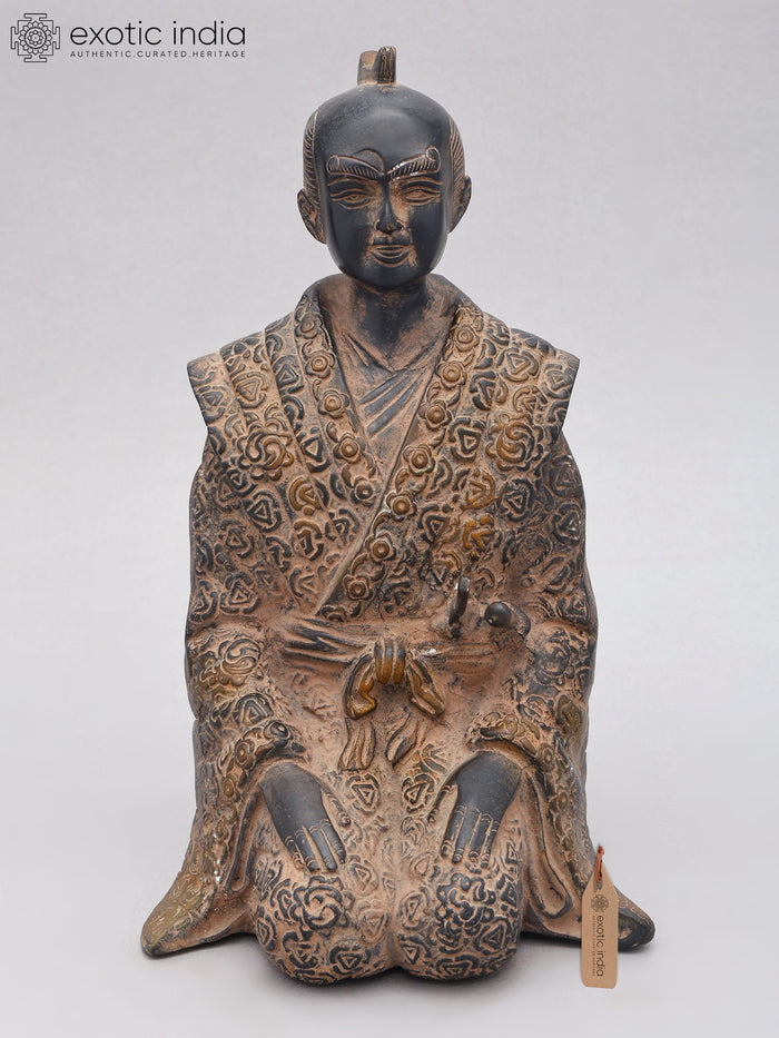 11" Kneeling Japanese Samurai Warrior Brass Statue