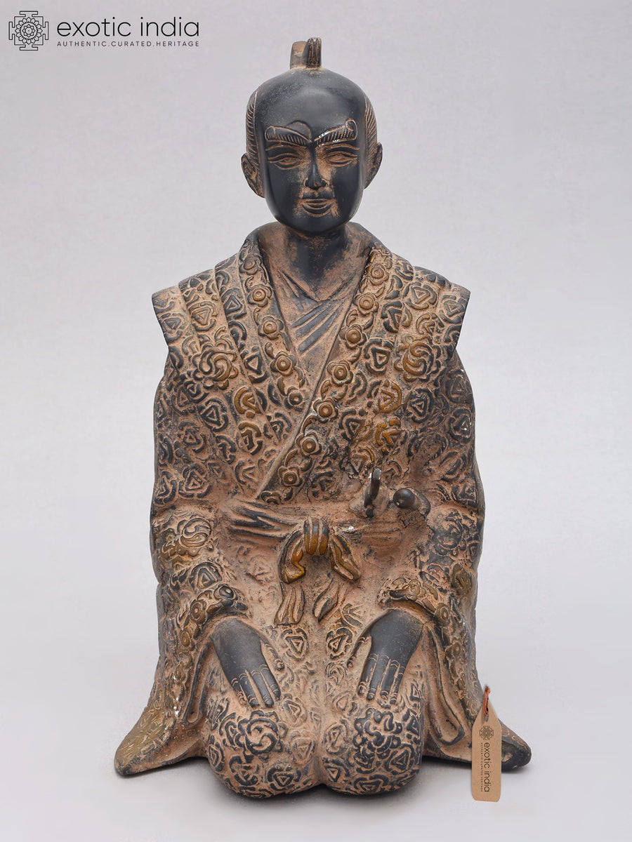 11" Kneeling Japanese Samurai Warrior Brass Statue