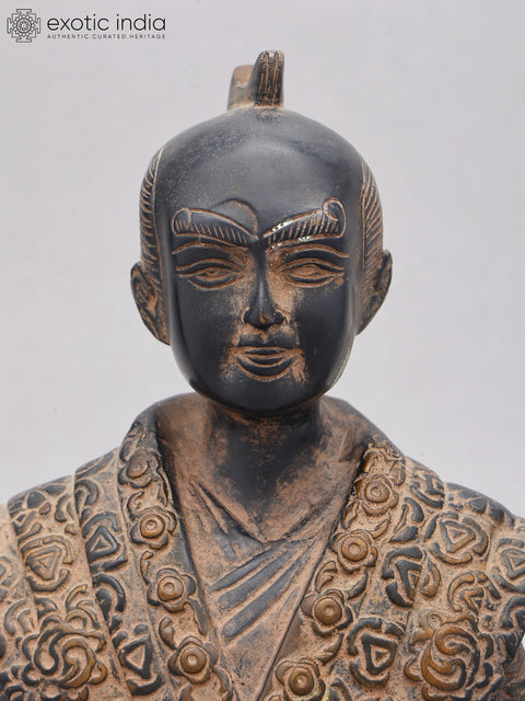 11" Kneeling Japanese Samurai Warrior | Brass Statue