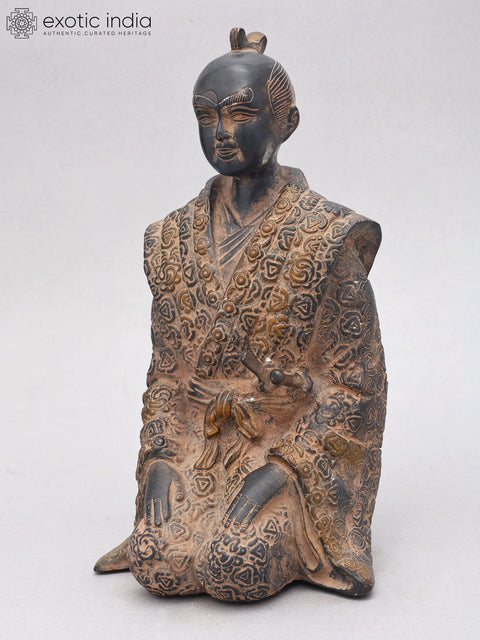 11" Kneeling Japanese Samurai Warrior | Brass Statue