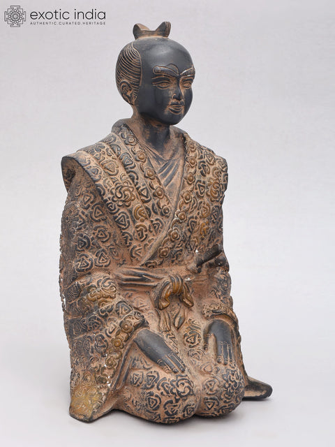 11" Kneeling Japanese Samurai Warrior | Brass Statue