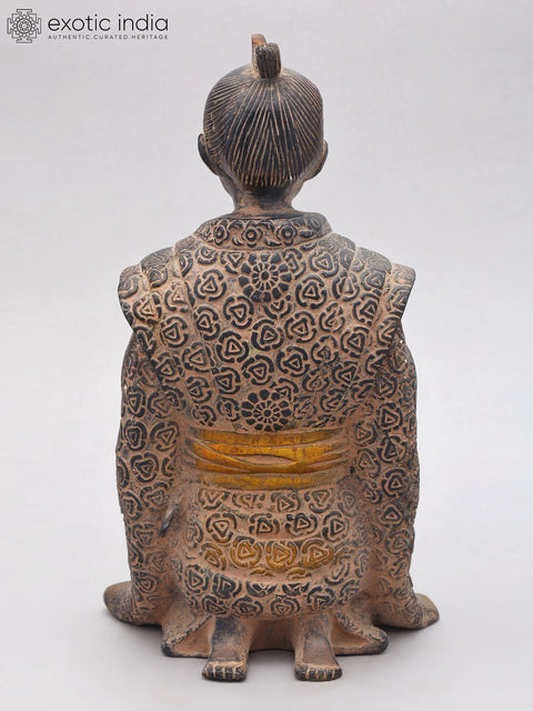 11" Kneeling Japanese Samurai Warrior | Brass Statue