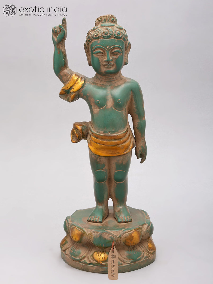 14" Standing Baby Buddha Brass Statue for Home Decor