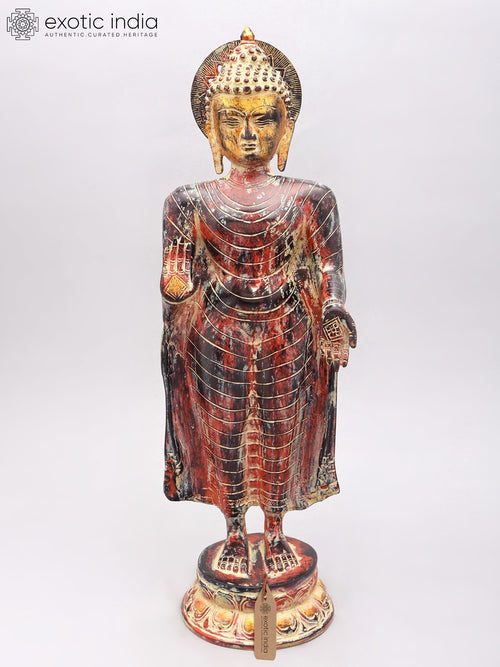 20" Standing Gautam Buddha Brass Statue for Home Decor