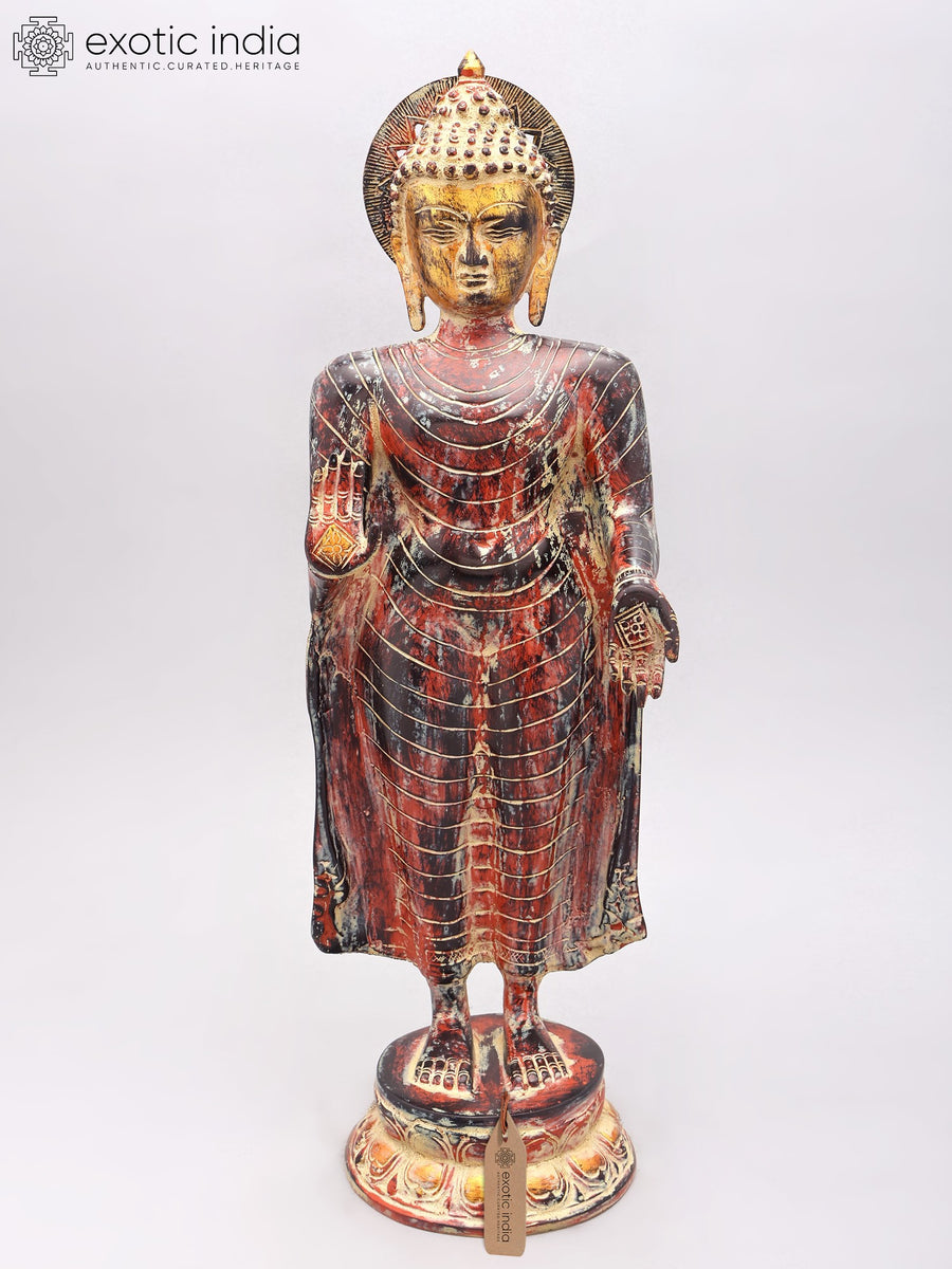 20" Standing Gautam Buddha Brass Statue for Home Decor