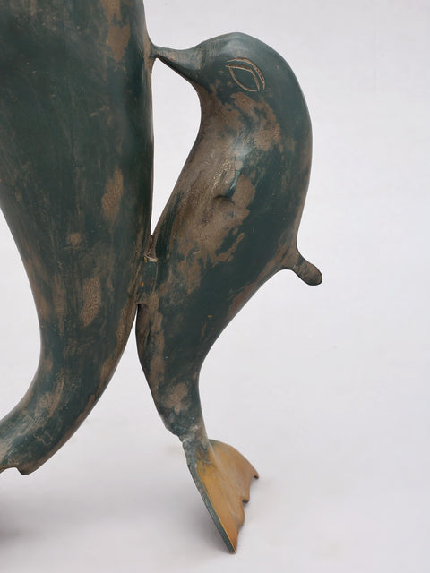 12" Decorative Mother Dolphin with Baby | Brass Statue | Home Decor