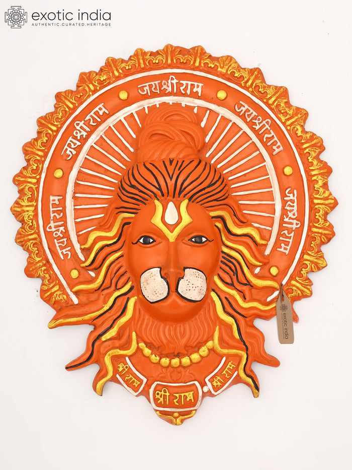 12" Sindoor Red Hanuman Brass Wall Hanging Statue for Pooja
